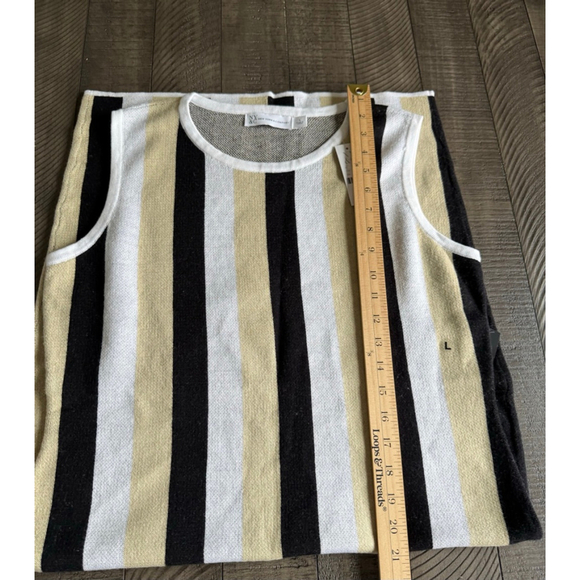 New York & Company NWT Striped Knit Sheath Dress Large Black Tan White Bodycon - Picture 5 of 8